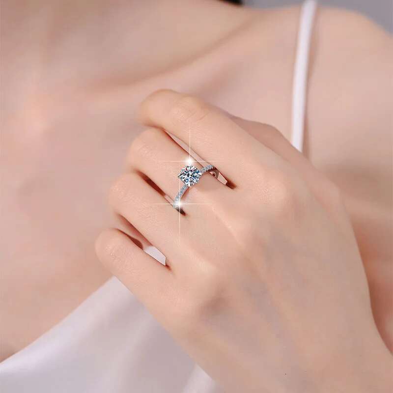 Real S925 Sterling Silver Moissanite Ring Woman Birthday Gift 1CT 2CT 3CT 5CT Brilliant Diamond Finger Band Fashion Jewelry