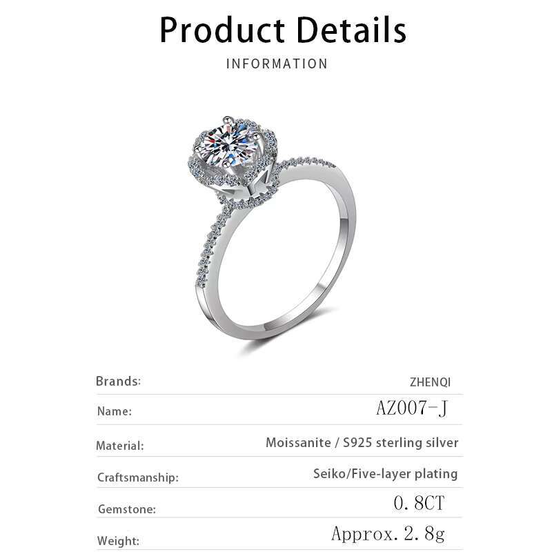 Wholesale 925 Sterling Silver Round Cut Lab Cultured Fine Jewelry Diamond VVS Luxury High Quality Wedding Moissanite Ring