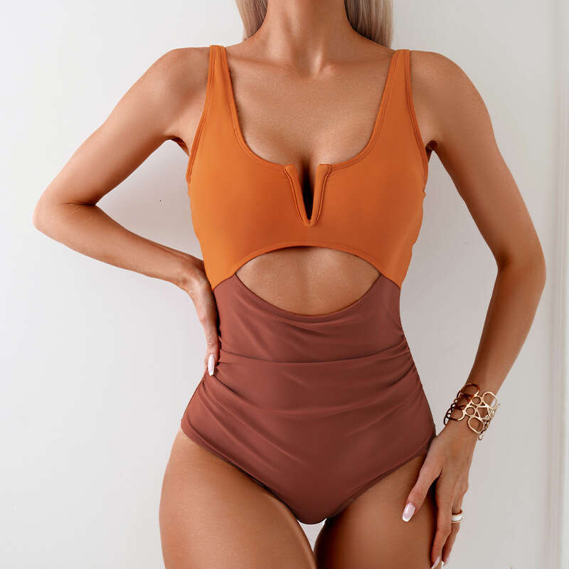 New European and American one-piece women, quick drying, flesh covering, hot spring slimming, contrasting color swimsuit for women wholesale, 2025 new