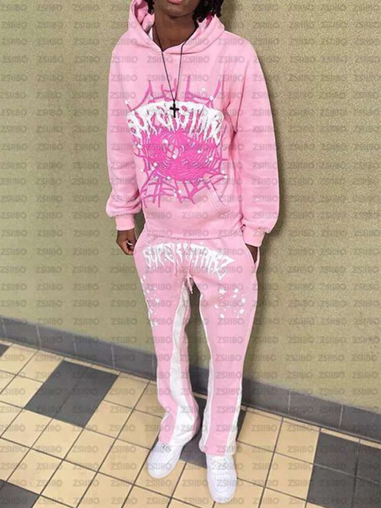 BIG PROMOTION Y2K European and American Autumn/spring Men's Hip Hop Street Spider Web Letter Printed Loose Hooded Sweater fashion clothing women