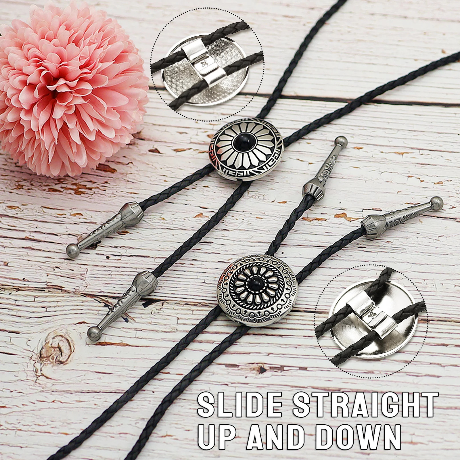 Vintage Bolo Tie Green Black Stone Pendant Leather Bolo Ties Western Cowboy Necklace Dance Necktie Accessories for Men Women 250430