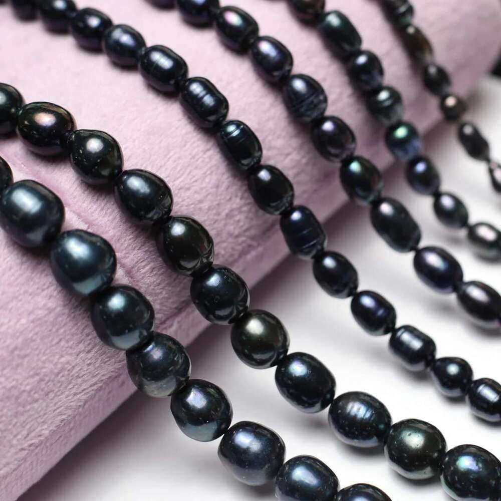 Grade A Black Rice Shape Loose Spacer Beads Natural Freshwater Pearls For Jewelry Making DIY Necklace Bracelet Accessories 36Cm