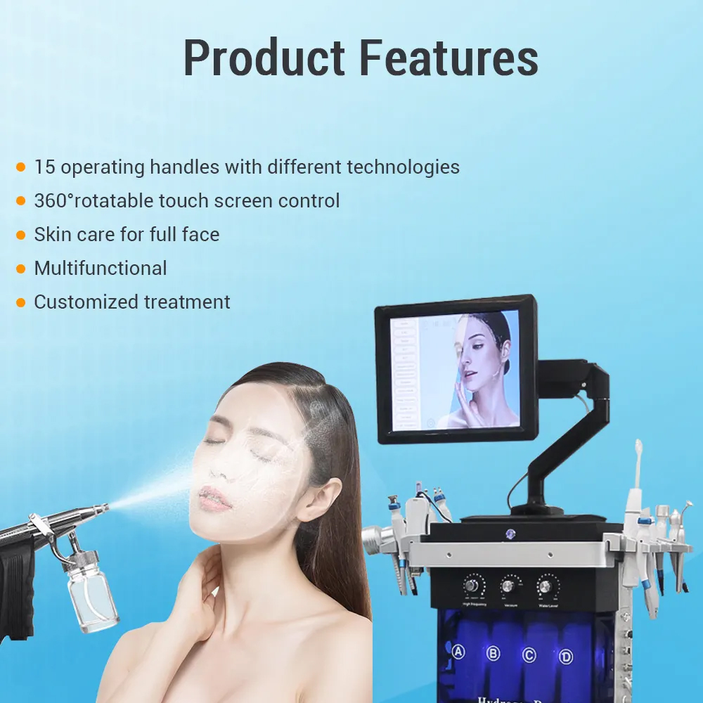 Ultrasound High Frequency 14 IN 1 Facial Vacuum Blackhead Remover Skin Scrubber Oxygen Facial Deep Cleaning Skin Rejuvenation Machine Salon Use