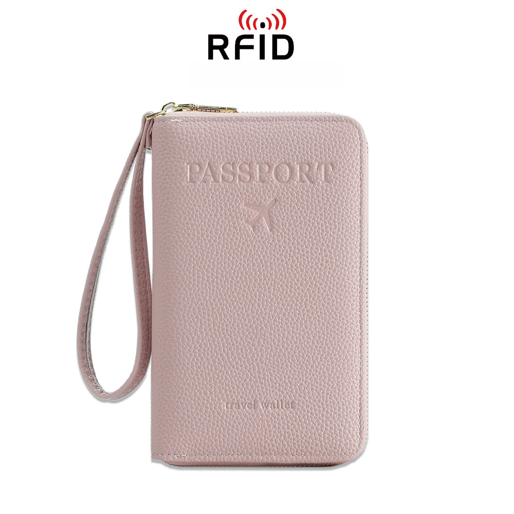 Designer Wallet RFID Lychee Patterned Passport Flight Ticket Storage Document Bag Multifunctional Travel Zipper Hand Held Passport Bag Luxury Wallet K