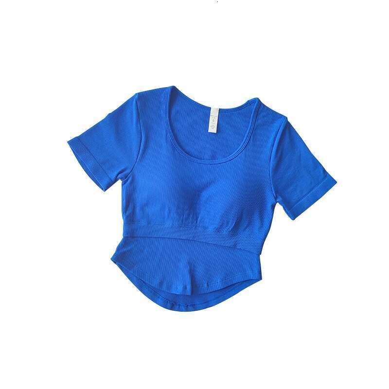 New Fixed Strap Chest Cushion Yoga Suit Short Sleeve Fit Sports Top Women's Quick Dry Running Slim Fiess Shirt Clothing