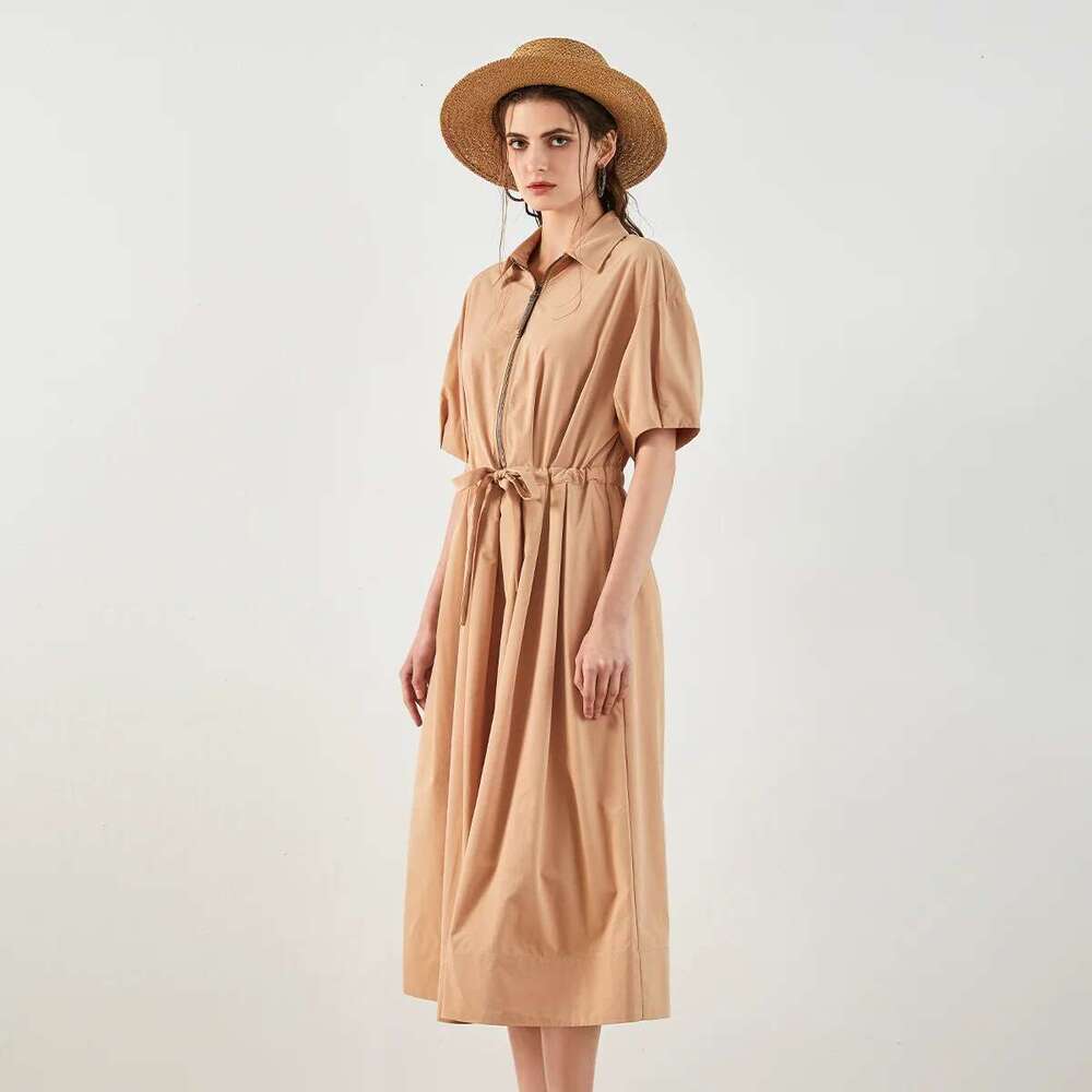 K1431w High-Quality Boutique Polo Collar Flora Casual Clothes Women Dresses Real Silk Dress