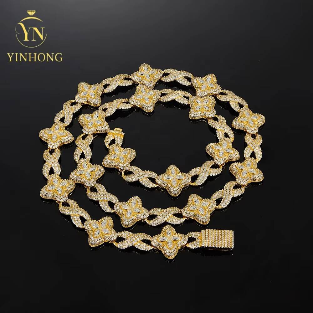Luxury Color Moissanite Iced Out Moissanite Necklace 925 Silver Colored Four Leaf Clover Vvs Moissanite Cuban Link Chain