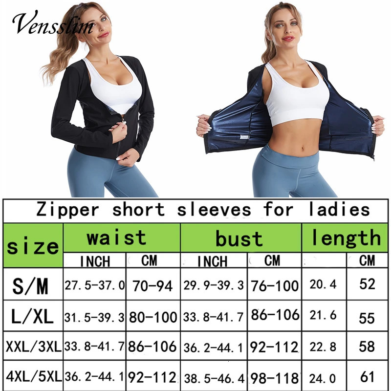 Venslim Womens Sweat Sauna Set Zipper Body Shaping Jacket Long Sleeve Waist Trainer Fitness Vest Weight Loss Exercise Top 250430