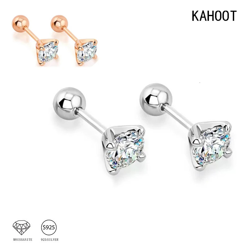 925 Sterling Silver 0.3-1 Carat * 2 Four-Claw Screw Earrings Fashion Casual High-End Sense Niche Lady 250420