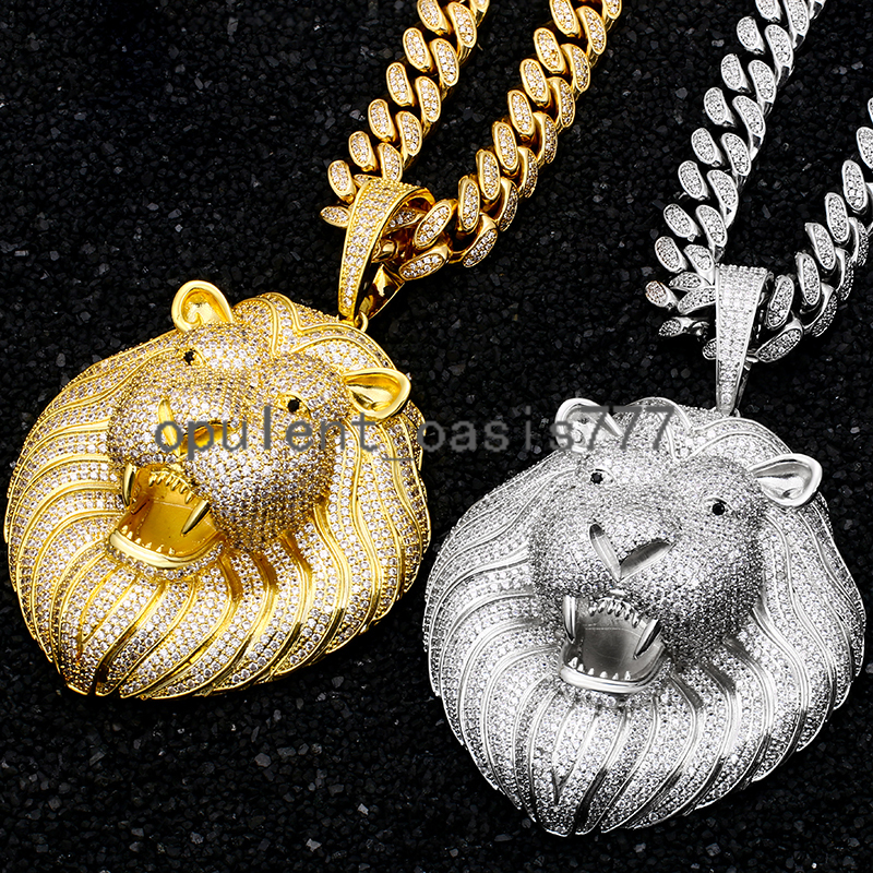 High Quality moissanite moissaniteia moissanite Pendant Hand Setting Lion Head Necklace White Gold Pendant Hip Hop Jewelry