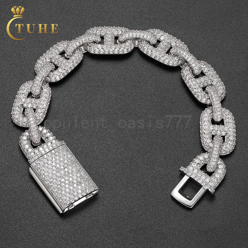 Factory Price Punk Style Mens Jewelry Luxury Anklet 14mm Full Pave moissanite Stone Iced Out Cuban Link Chain Bracelet