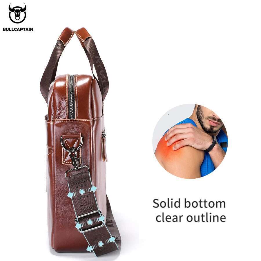 BULLCAPTAIN Genuine Leather Shoulder Bag 15 Inch Laptop Case Men's Briefcase Classic Office Business Handbag