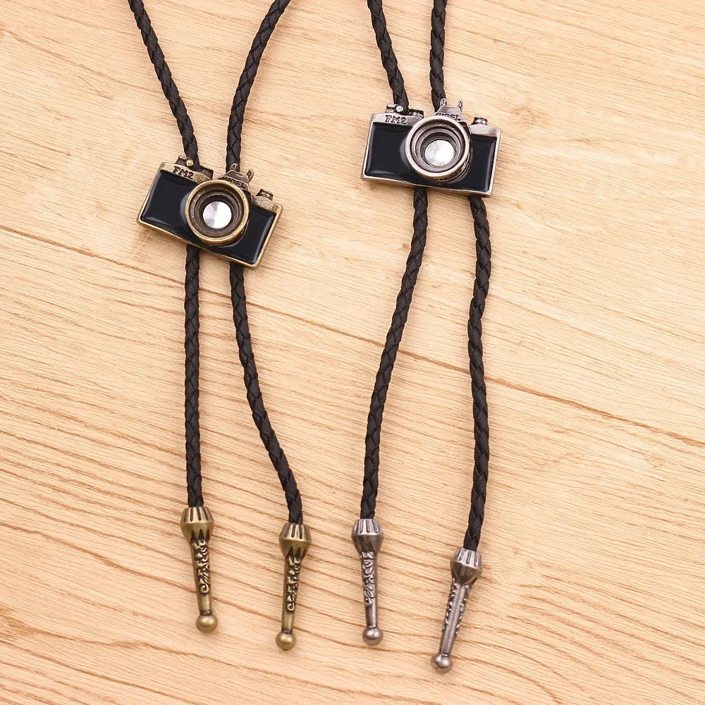 Fashion Bolo Tie Hand-knitted Leather Rope Long Sweater Chain Retro Camera Eagle Mask Necklace Wholesale Bow Tie 250430