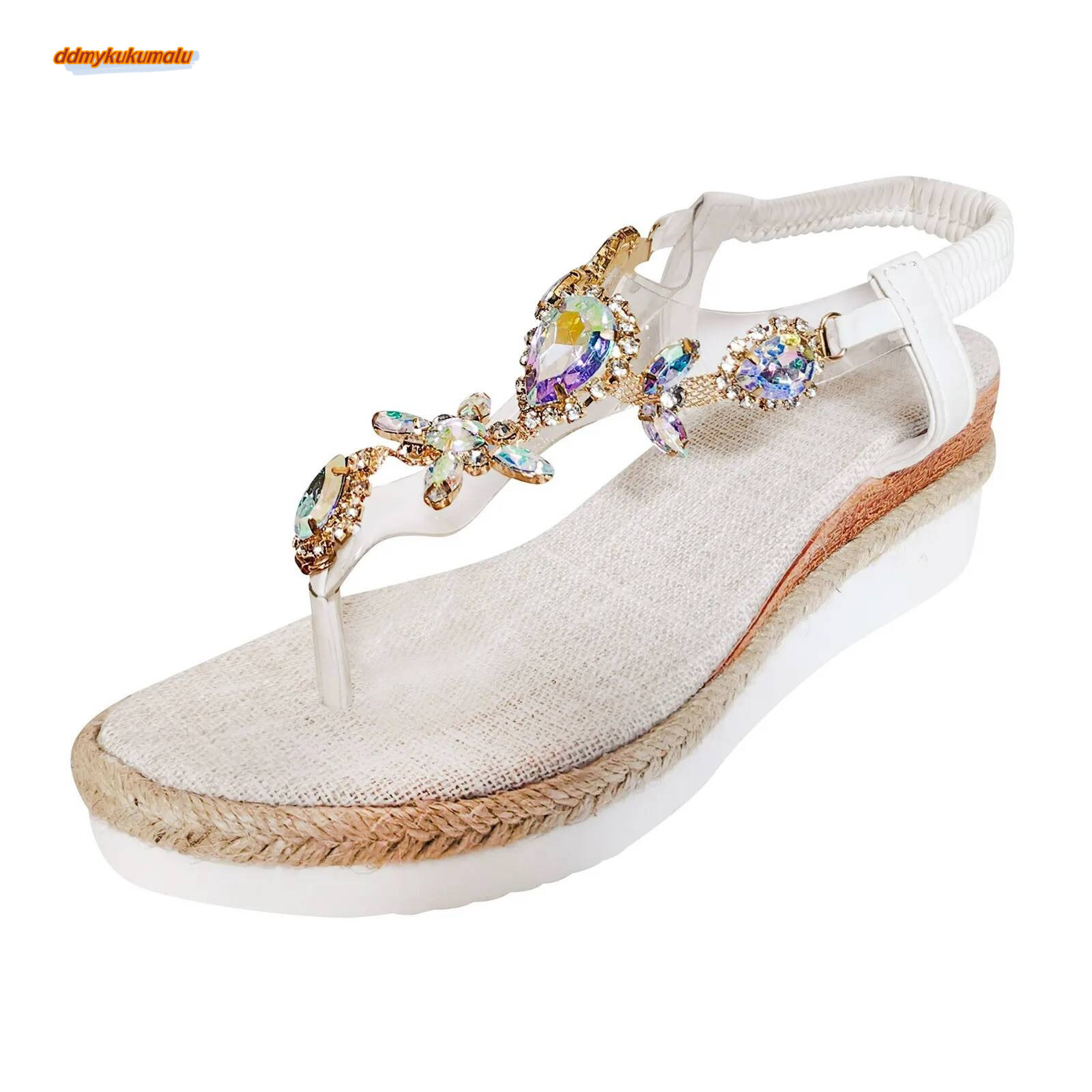Womens Bohemian Rhinestone For Fashion Wedge Heel Thick Sole Comfortable Sandals for Women Fancy ddmykukumalu