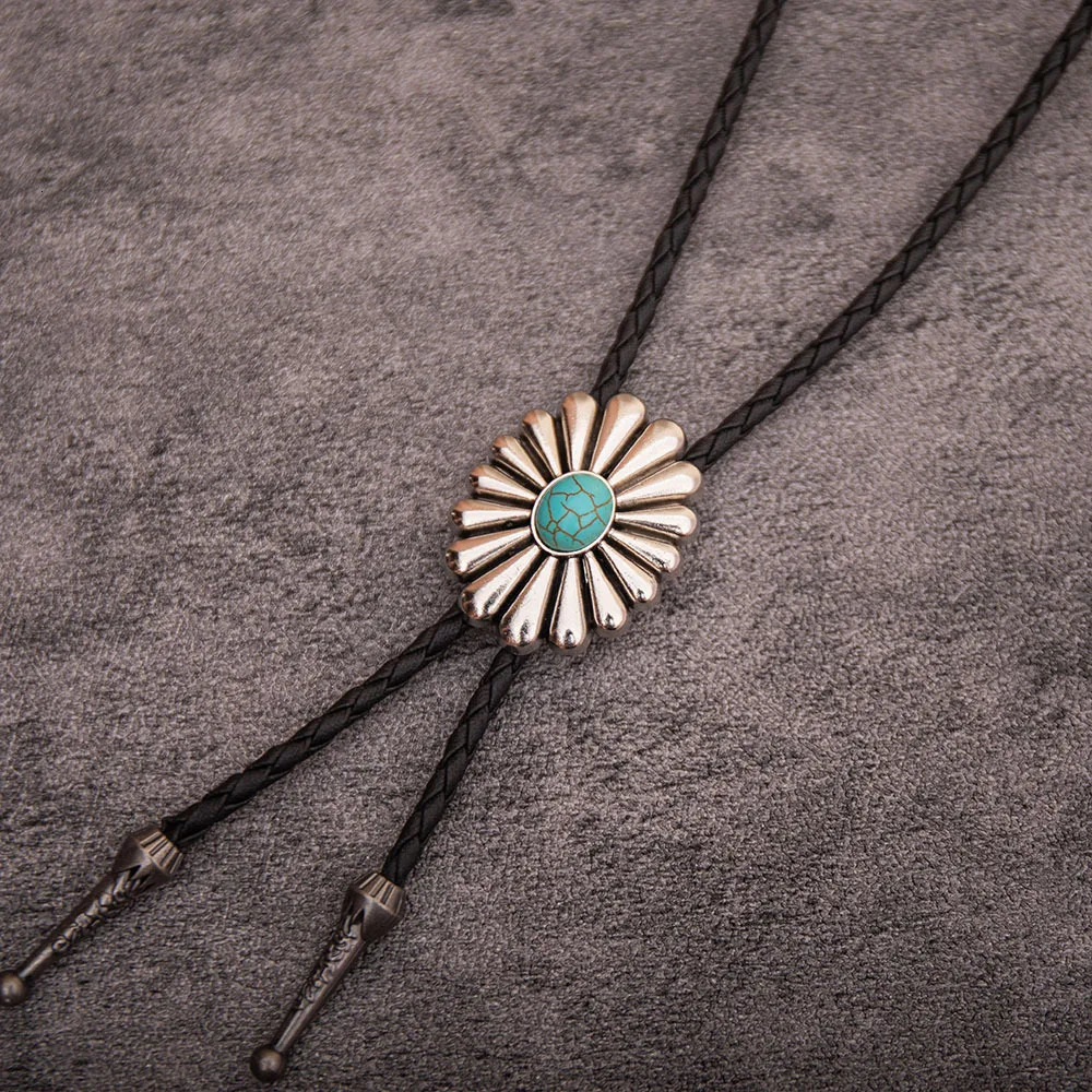 SELOVO Genunie Leather Bolo Tie Native Western Bola Tie Stone 250430