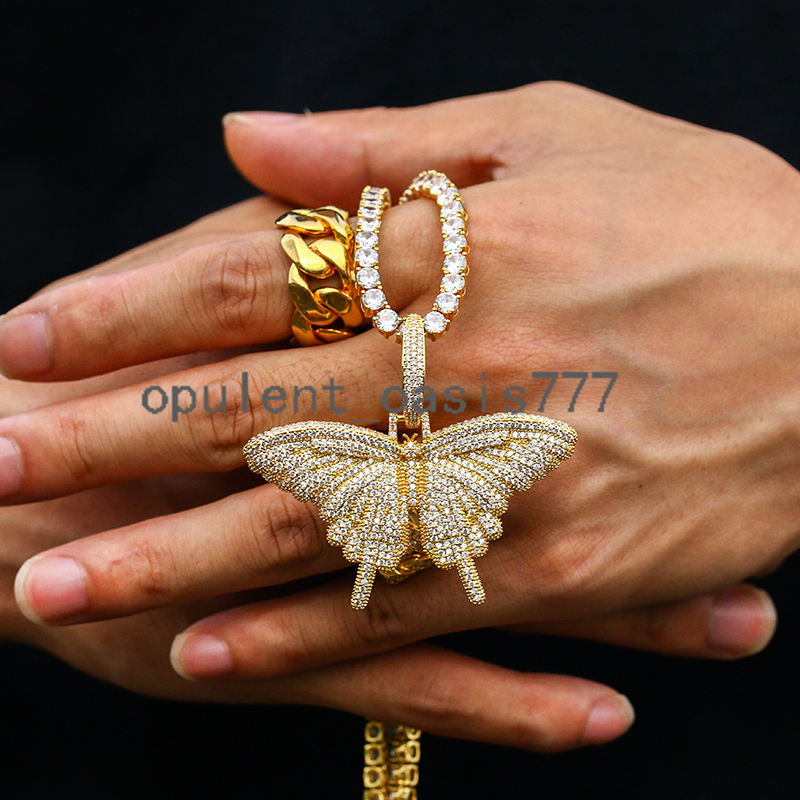 Custom New Arrive Popular Hip Hop Jewelry Iced Out Diamond Gold Plated Big Butterfly Pendant for Girls