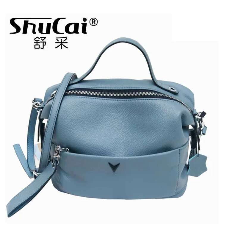 Genuine Leather Fashion Women Messenger Bag Small Handbag British Boston Casual Tote Lady Shoulder Bags New