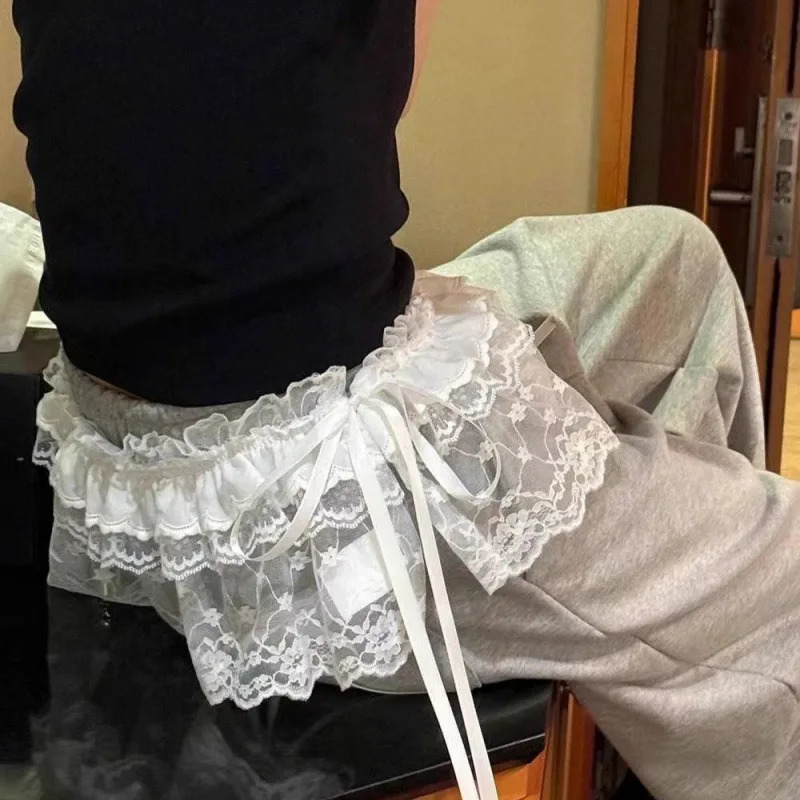 Lace Mini Skirts Women Elegant Sweet Lolita Short Skirts High Waist Y2k Streetwear Ruffle Skirts Lace Trim Butt Curtain Skirt 250428