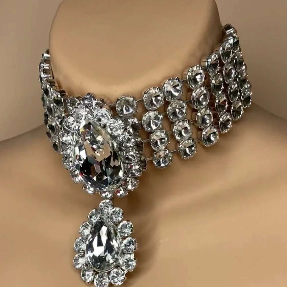 Rhinestone Multilayered Large Water Drop Dangle For Women Exaggerated Party Queen Necklace Jewelry Accessories Gifts