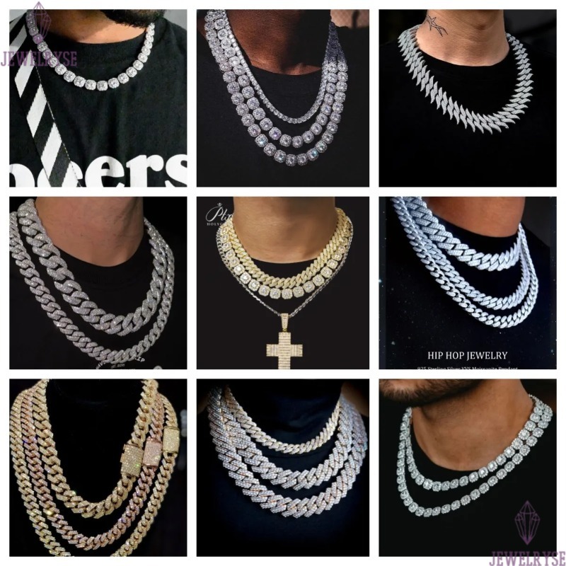 necklace moissanite chain GRA 925 Silver Ice Out 12mm 15mm 18mm 20mm VVS Diamond Cuban Link Chain Mens Moissanite Rapper hip hop chain Cuban Link