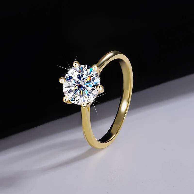 s925 sterling silver ring 18karat gold plated classic sixprong moissanite ring womens ring crown engagement ring