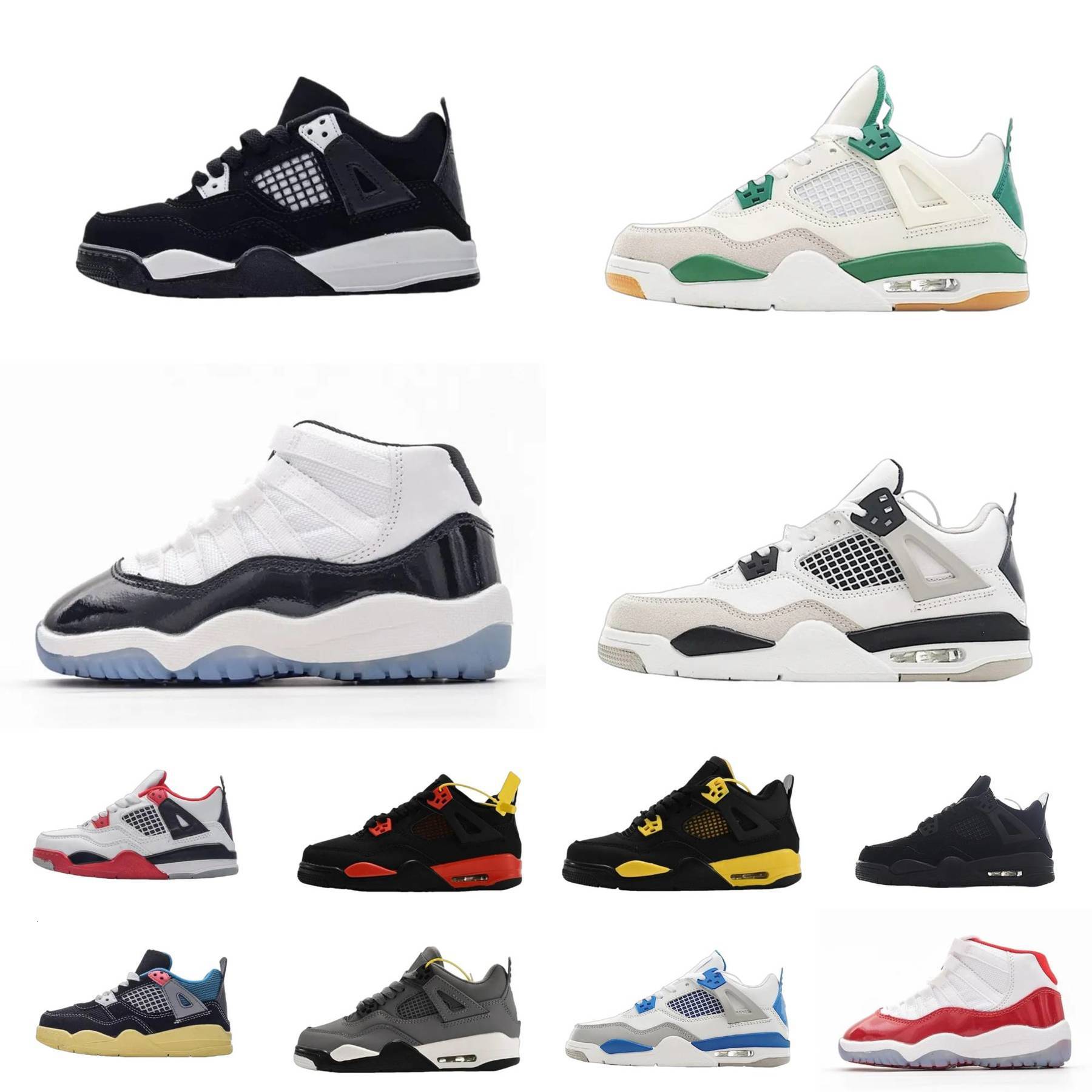 Trainers 4 J4 J11 Kids Sports Casual Shoes Boy Girl Child 11 11s 4S Military Black Cat Pure White Cement RetroES Basketball Shoe Bred Cherry Thunder Infrared Sneakers