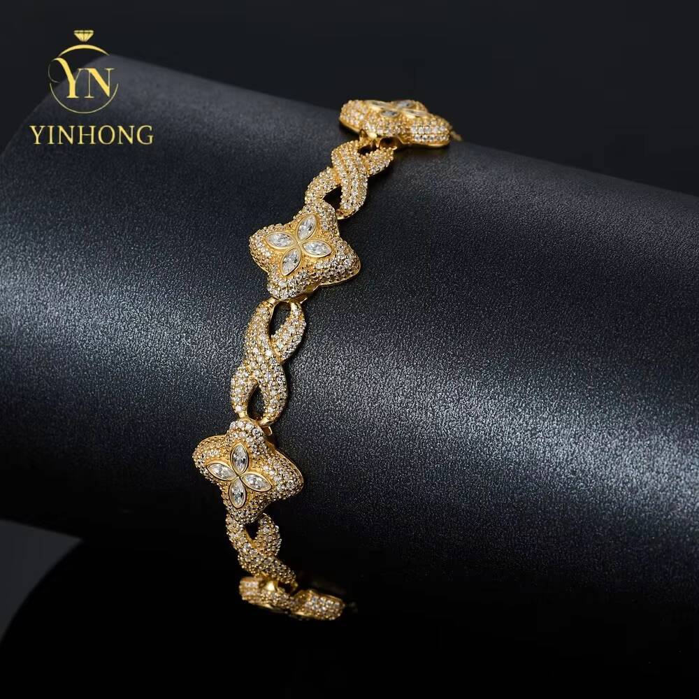 Fine Jewelry Luxury Flower Moissanite Cuban Link Chain Sterling Silver 925 Moissanite Bracelets Hip Hop Mens Jewelry