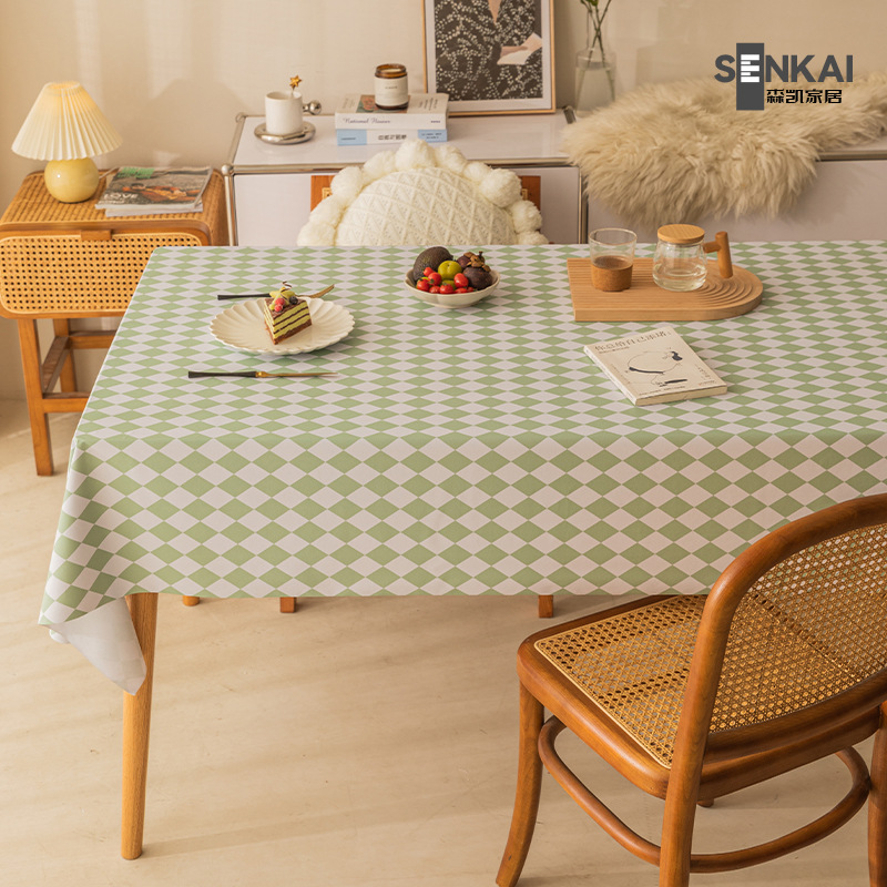 W40 tablecloth waterproof and oil-proof wash-free plaid small fresh tablecloth rectangular light luxury diamond wash-free coffee table tablecloth