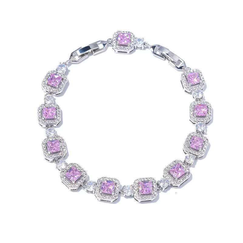 DHCollections Luxury Adjustable Zircon Tennis Bracelet 18+3cm for Women, Silver Plated Round & Square Cubic Zirconia Chain Jewellery