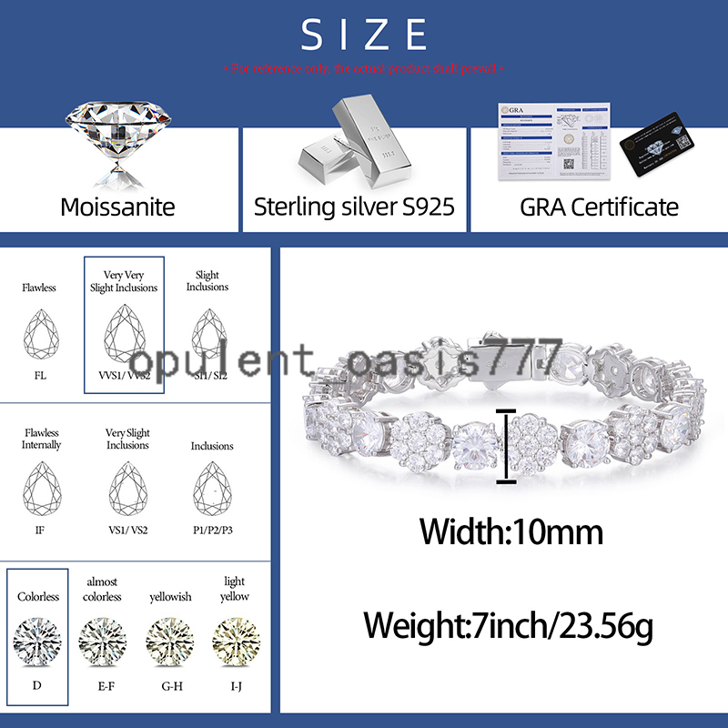 Certified 10mm 925 Sterling Silver Diamond Cluster Flower Design Iced Out Vvs Moissanite Link Chain Bracelet