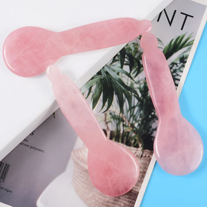 Rose Quartz Spoon Face Care Gua Sha Tool Beauty Health Product Natural Stone Jade Scraper Massager Neck Skin Scrape Massage 250424