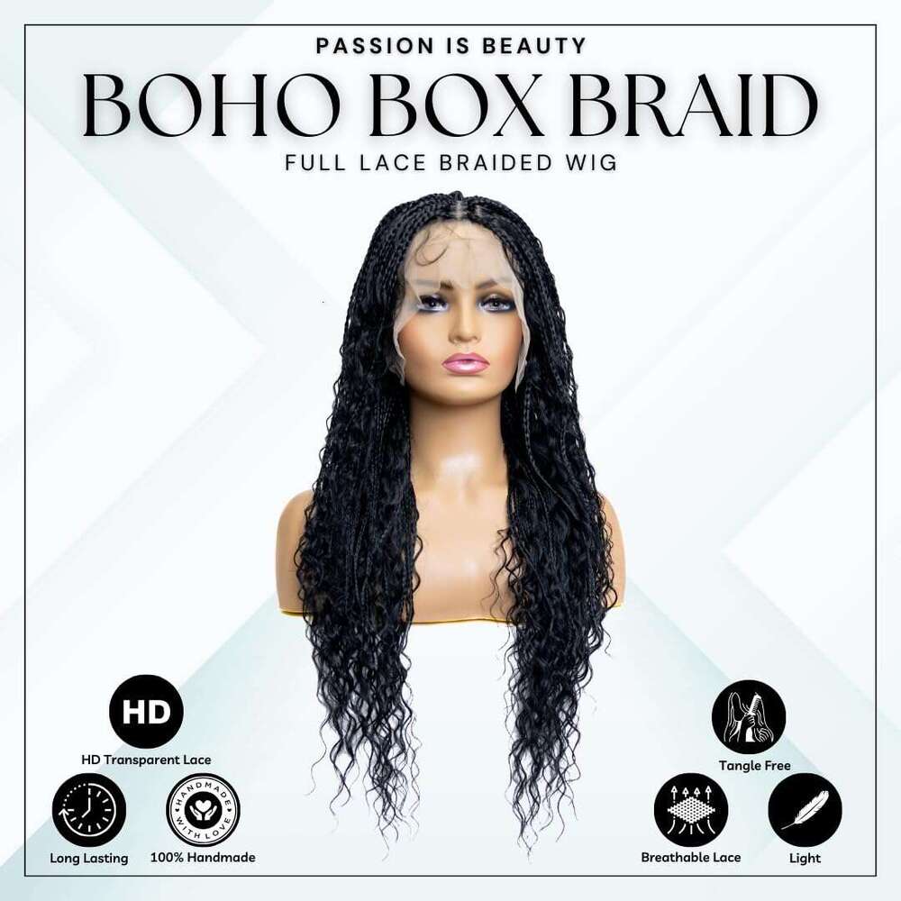 PIB 24'' Full Lace Bohemian Box Braid Knotless Wigs for Women Synthetic Braided Wig with Natural Baby Hair - Jet Black #1