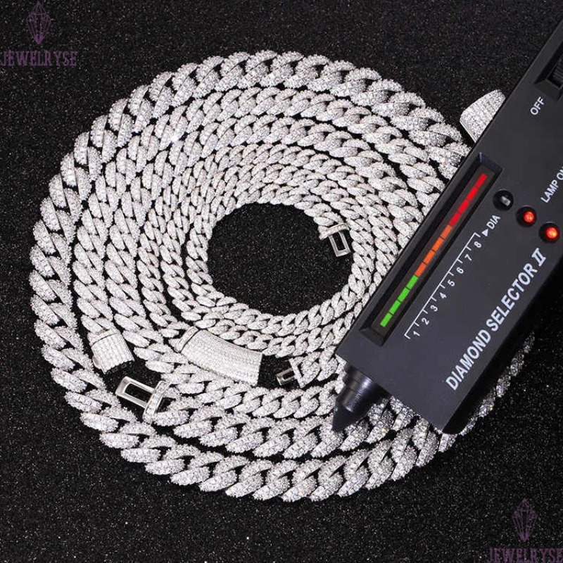 necklace moissanite chain Pendant Full Ice Cuban Chain 2rows 925 Solid Silver Moissanite Cuban Link Chain Mans Hip Hop