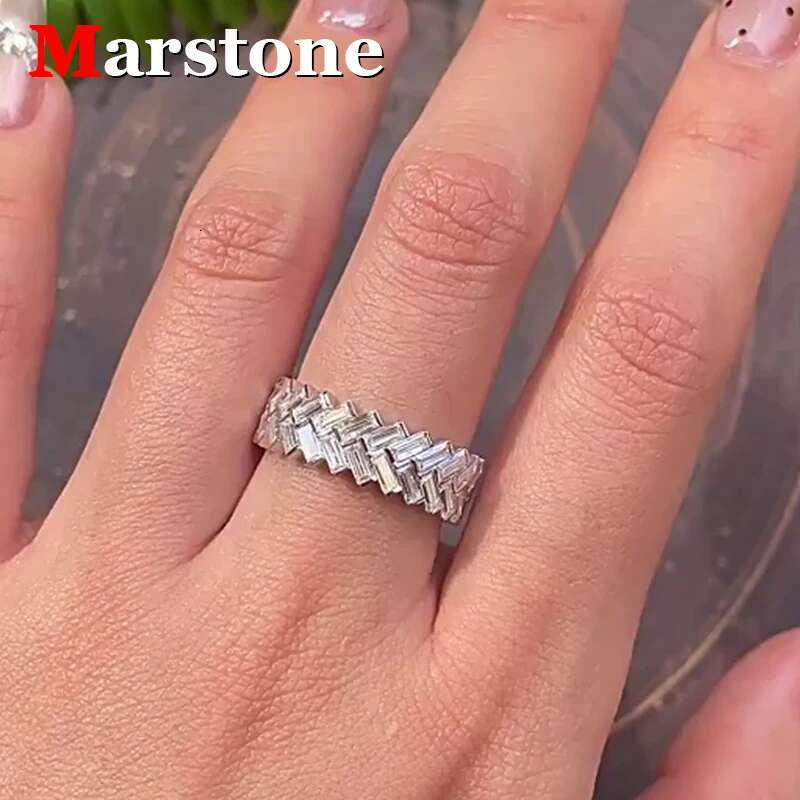 6CT Full Moissanite Rectangle Diamond Womens Ring Engagement 925 Sliver Sterling 18k White Gold Rings Top Quialty for Women