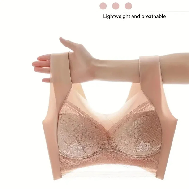 3 pieces of womens lace bra see through ice pushing silk deep V Bralette sexy lingerie top enlarged size cup mother L5XL 250430