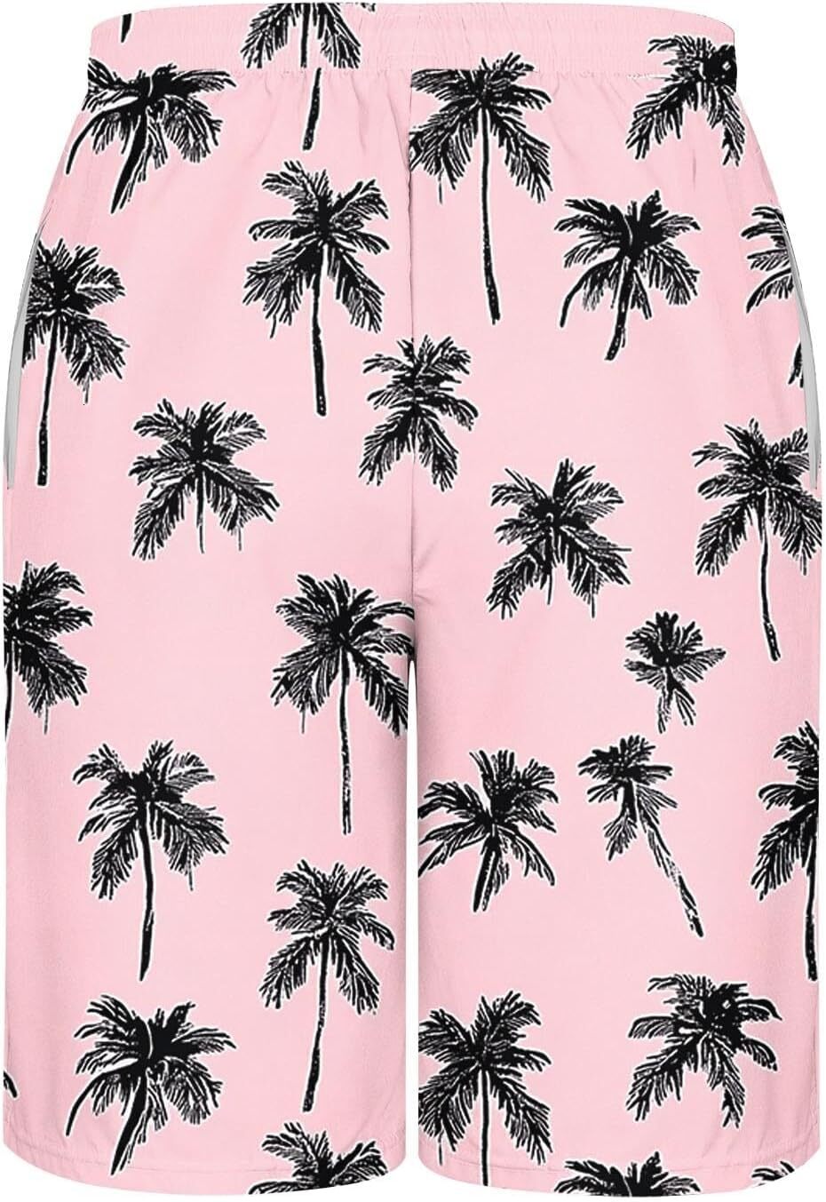 Hawaiian Floral Print Shorts for Men Casual Drawstring Waist Workout Surf Swim Trunks Beach Board Shorts with Pockets Fashionable