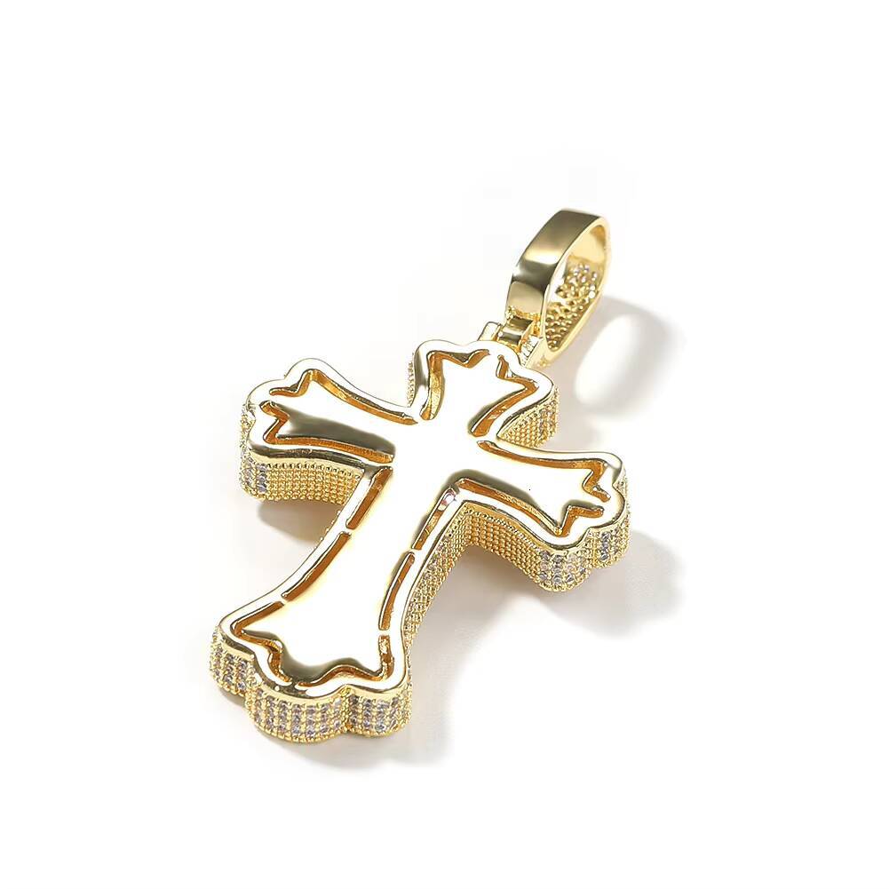 Luxury Unisex 18K Gold Plated Brass Hip Hop Jewelry Full Zircon Colorful Sparkling Wheat Cross Pendant for Party or Gift