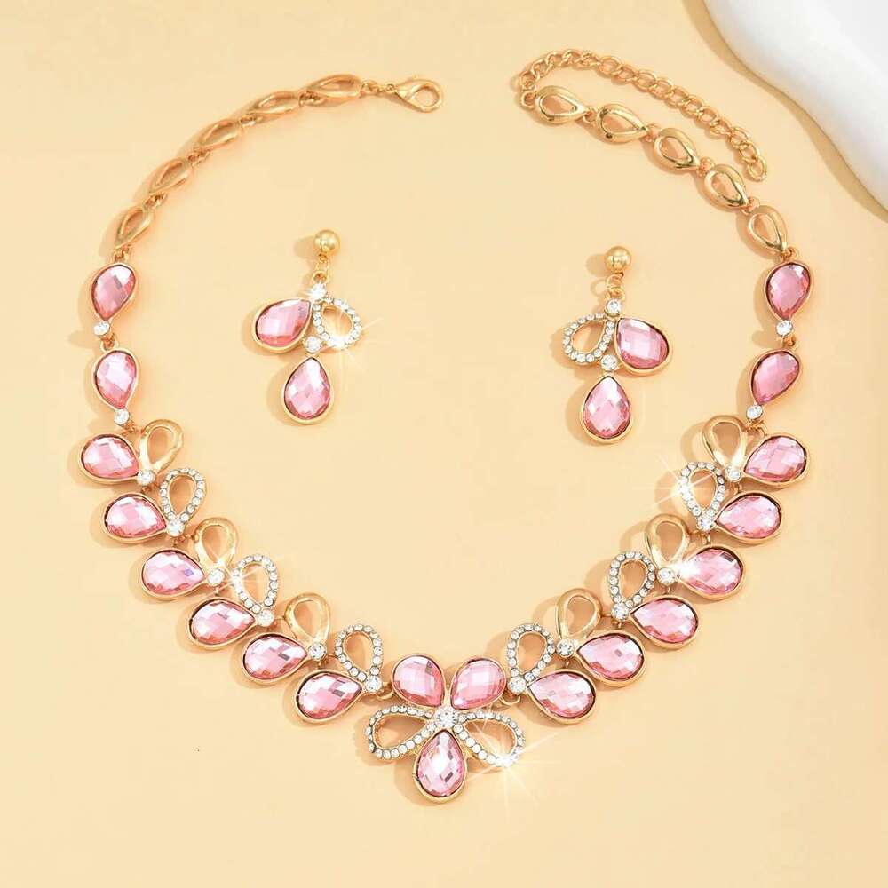 3Pc Women's Fashion Waterdrop Flower Necklace Earrings Jewelry Set Suitable For Wedding, Party, Festival Gifts-8039