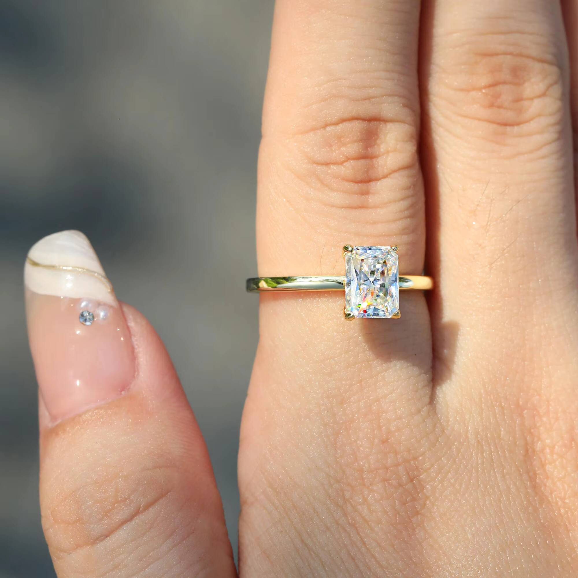 Fine Jewelry 925 Sterling Sliver 1-3CT Emerald Cut Prong Setting Solitaire Diamond Engagement Ring Wedding Rings