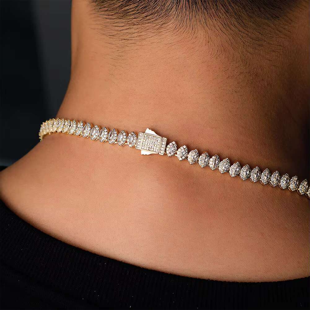 Custom 925 Sterling Silver Fancy Cut Moissanite Tennis Link Chains Marquise Emerald Cut Mossanite Tennis Necklace