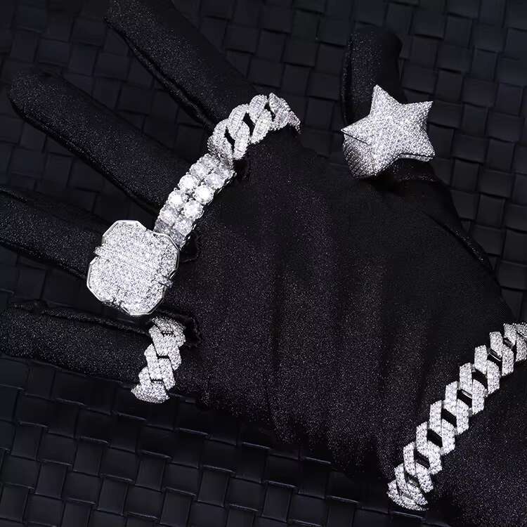 RTS Hiphop Jewelry S925 Silver Cuban Ring with Shine D Vvs Moissanite Cuban Star Ring