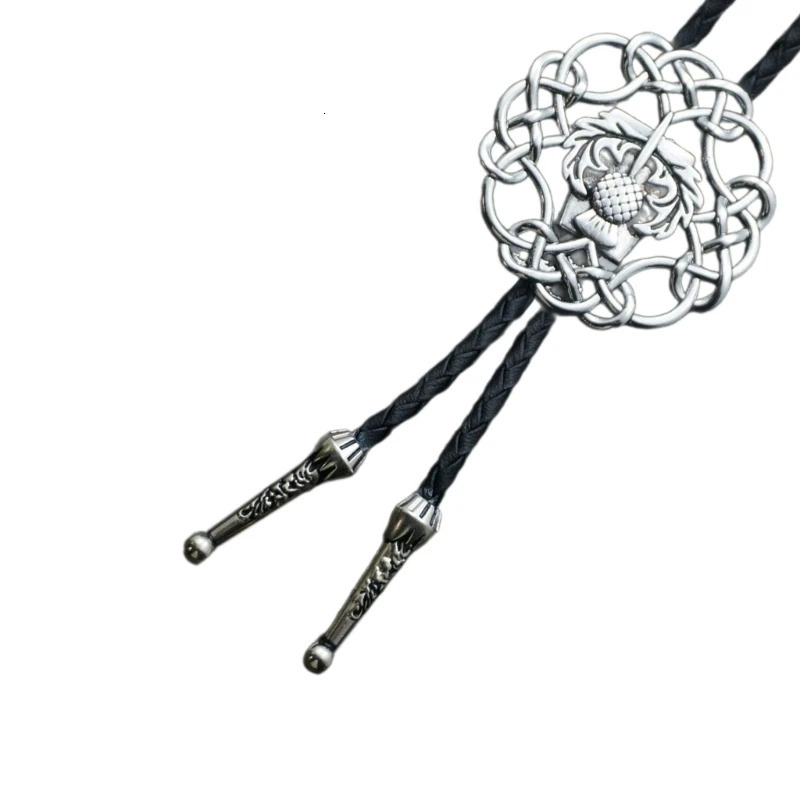 Mens Gothic Bolo Tie Cowboy Necktie Braided Leather Rope Necklace with Metal Skull Moths Pendant Jewelry Shirt Chain Ties 250430