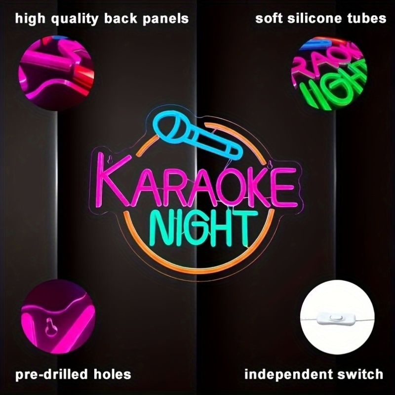 Karaoke Night Neon Sign Music Room Decor Karaoke Bar LED Sign for Wall Decor Karaoke Live On Air Neon Lights Signs Bar Open Neon Wall Light for Music 
