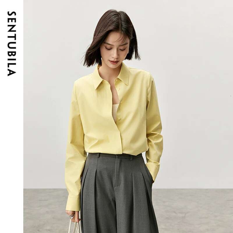 SENTUBILA Women Casual Cotton Shirt 2025 Office Lady Loose Comfort Turn Down Collar Single Breasted Shirts & Blouses 143C56999