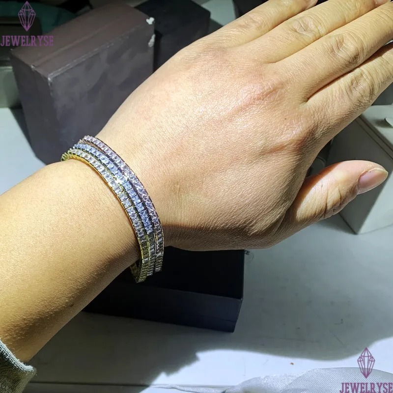 New Arrival Sparkling Luxury Jewelry 925 Sterling Silver Gold Fill Popular Princess White Topaz Women Wedding Bracelet Gift