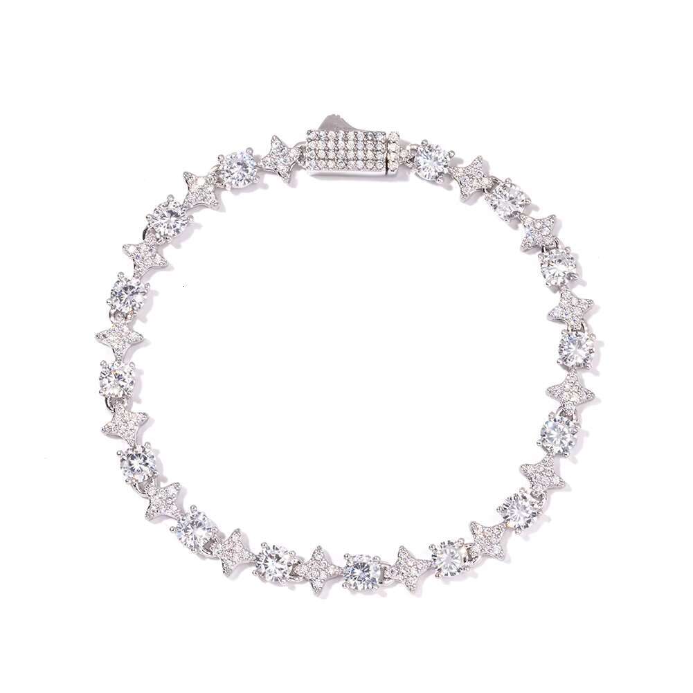 Exquisite 5mm Moissanite Star Tennis Bracelet Sparkling 925 Sterling Silver With Secure Spring Clasp Necklaces Unisex