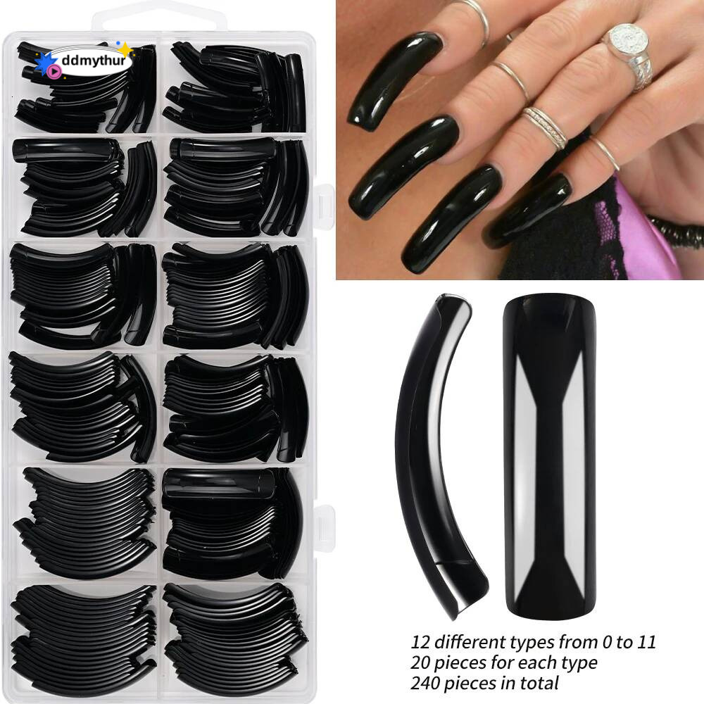 240PC Hawk Curved Long Square False Nails 12Size XXL Extra Deep Curve Full Cover Acrylic Fake Tips Eagle Claw Nail Extension Tip ddmythur