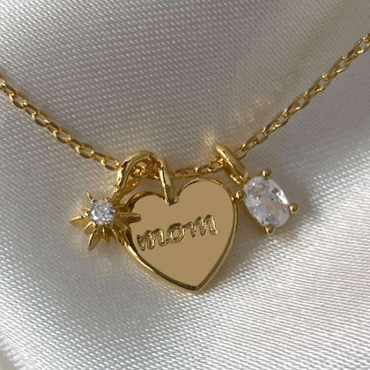 Designer jewelty for women Luxury necklace Love shaped diamond Mother's Day necklace ins wind letters mom zircon mama necklace love pendant color