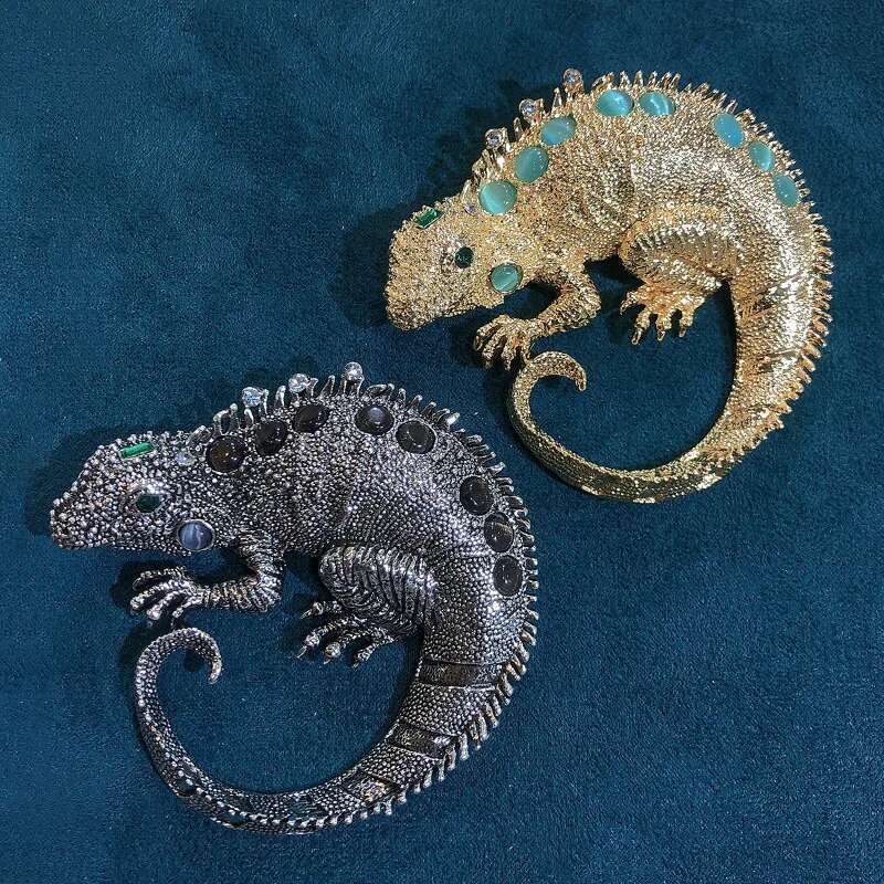 Ladies Novelty Animal Rhinestone Large Brooch Lizard Jacket Pin Vintage Accessories Chameleon Corsage