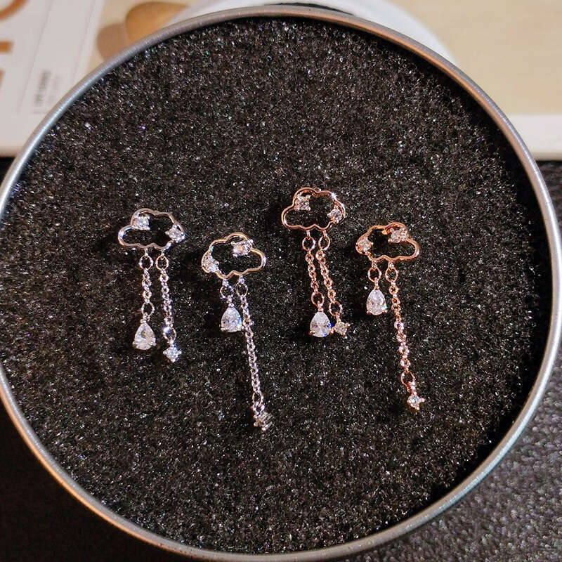 Asymmetric long 2020 new trendy Korean personality internet celebrity temperament sier needle tassel water droplet earrings
